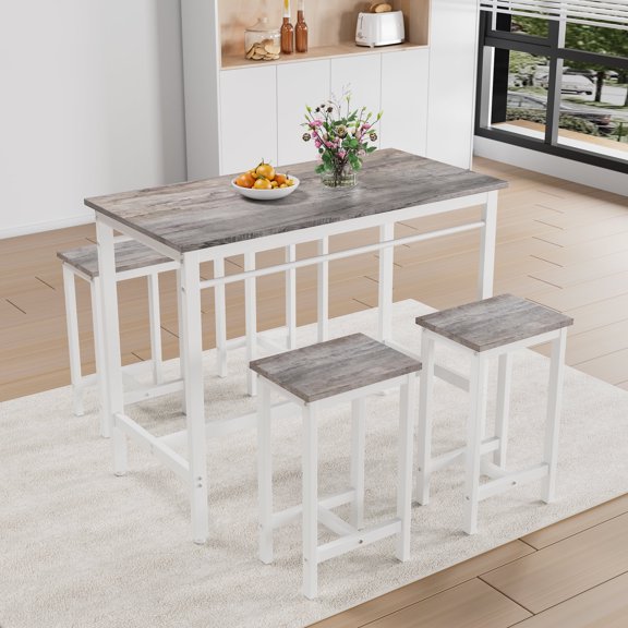 FFZ 5-Piece Modern Kitchen Table Set with 4 Bar Stools, 47.5 x 23.7 x 35.5 inch, Grey