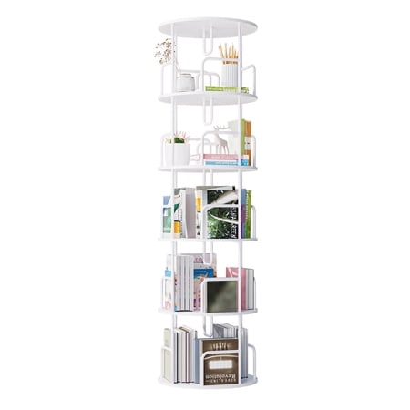 FFZ 5-Tier Rotating Bookshelf Tower with 360-Degree Spinning Design, 17.7 x 17.7 x 62.2 inch, White