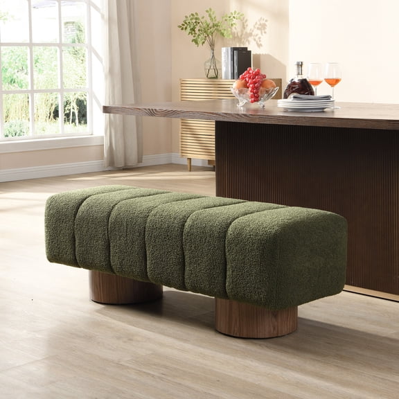 FFZ 50"L Upholstered Dining Bench with Boucle Fabric and MDF Legs, 300 lbs Capacity, Green