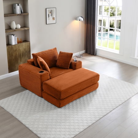 FFZ 52.4inch Boneless Chaise Lounge Chair Oversized Modular 3-in-1 Sofa Bed, Orange