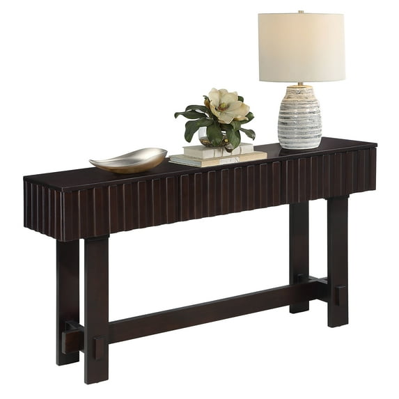 FFZ 52 inch Sofa Table with Storage Drawers, Mid Century Farmhouse Fluted Console Table with Solid Wood Legs. Entryway Table for Living Room TV, Hallway Entrance Foyer, Espresso