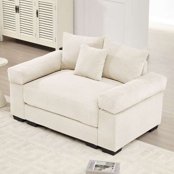 FFZ 54.3 inch Oversized Cloud Modular Sectional Sofa with Extra-Thick Armrests and Corduroy Fabric, Cream