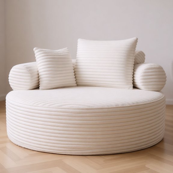 FFZ 55.51" Round Sofa Bed with Memory Foam and Spring Sectional, White