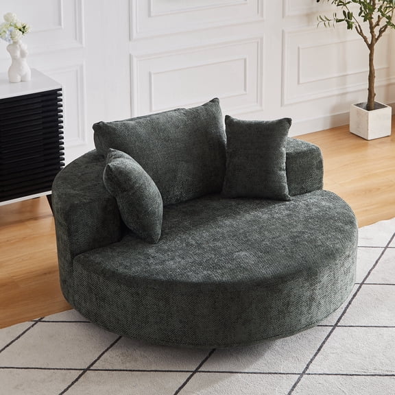FFZ 55 inch Chenille Foam Swivel Chair with Sleeper Function and 360 Degree Rotation, Green