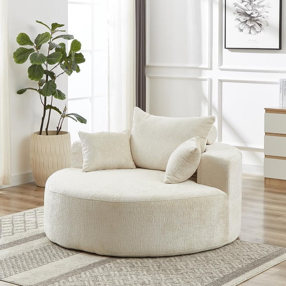 FFZ 55-inch Single Seat Polyester Sofa with Pillow, Beige