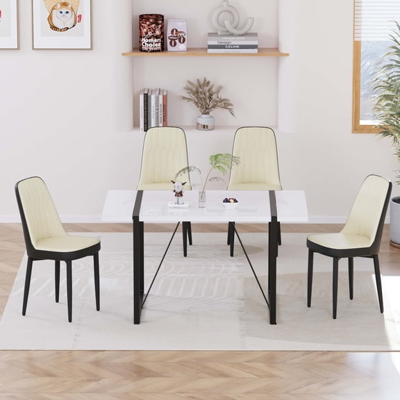 FFZ 55 inch 4-Person Dining Set with MDF Table and PU Chairs, Blue