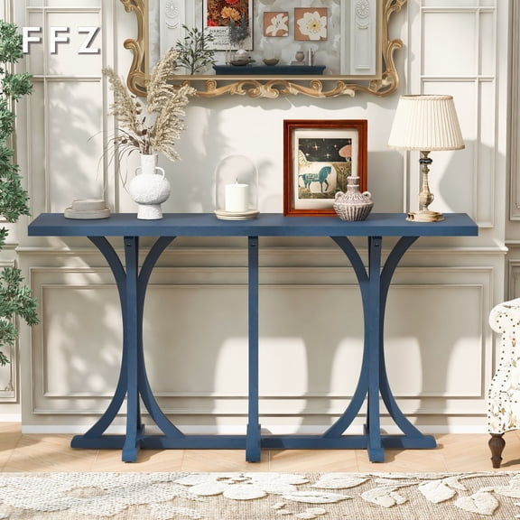 FFZ 59.8'' Wooden Console Table with Oak Veneer Top,Farmhouse Entryway Table with Rubber Wood Slender Curved Legs,Perfect for Living Room,Entryway,Hallway, Dining Spaces,3 Colors