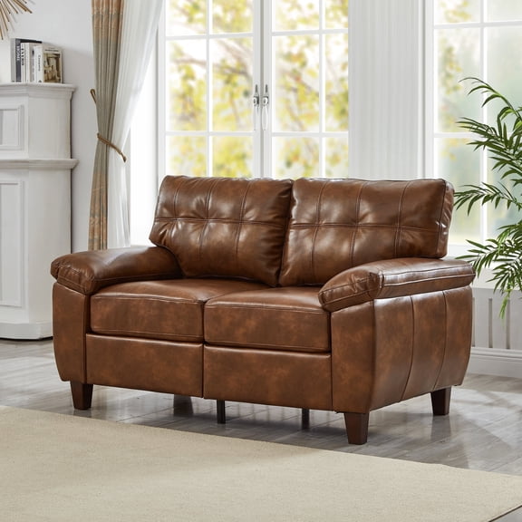 FFZ 59 inch Modern PU Leather Loveseat with Storage and Large Armrests, Brown
