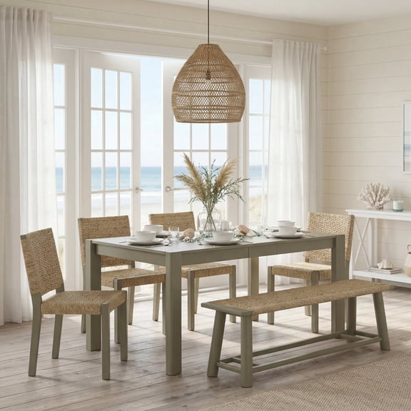 FFZ 6-Piece Extendable Dining Set with 4 Rattan Chairs and Bench, taupe