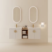FFZ 60 Inch Wall Mounted Bathroom Vanity with Sink, Soft Close Doors and Storage Shelves, Gloss White