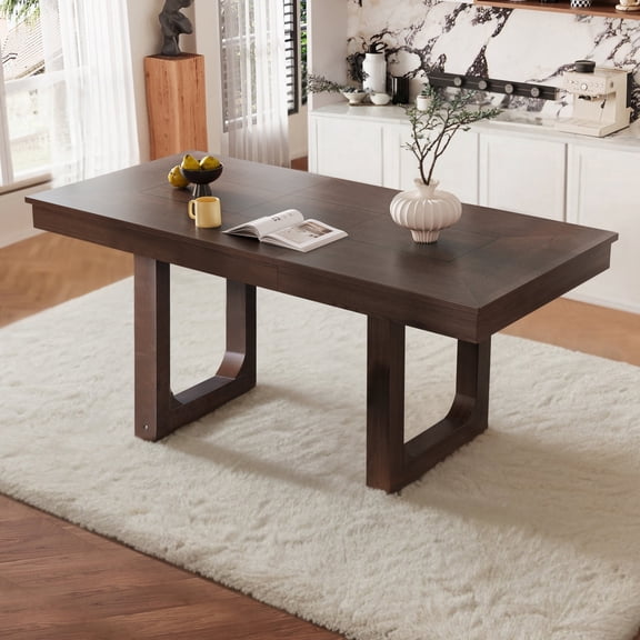 FFZ Extendable Farmhouse Dining Table with Removable Leaf, 60-78 inch, Walnut