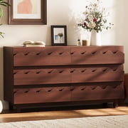 FFZ 60 inch 6 Drawer Dresser, Walnut Tv Stand Chest With Wave Front Design Anti-Tip For Bedroom Living Room
