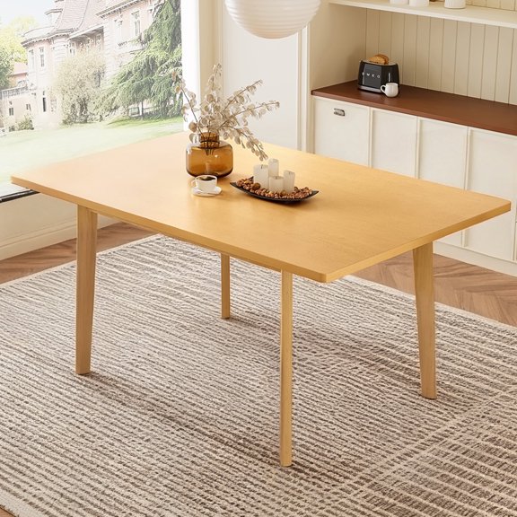FFZ Rustic Farmhouse Dining Table with Solid Wood Frame and MDF Top, 60 x 36 x 30.3 inch, Natural