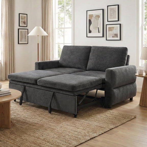 FFZ 62.75 inch Convertible Sofa Bed with Adjustable Backrest, USB Ports and 2-Seater Design, Grey