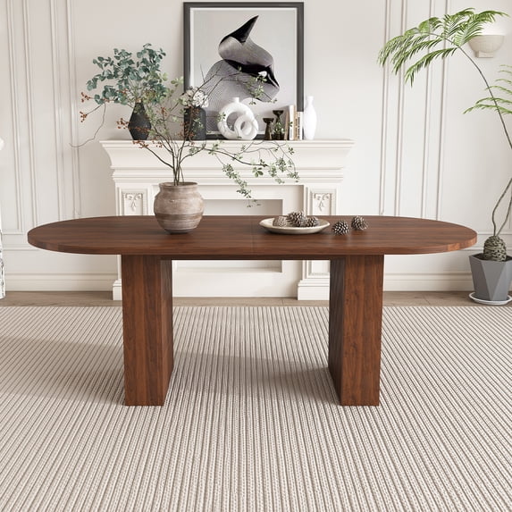 FFZ 629 Inch Oval Dining Table For 6, Walnut Veneer Mdf top With Mdf Base,Modern Farmhouse Dininghouse With Waterproof Scratch Resistant Surface