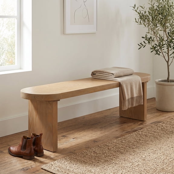 FFZ 63"L Solid Pine Dining Bench with 350 lbs Capacity, Rustic-Modern Design, L, Pine Wood