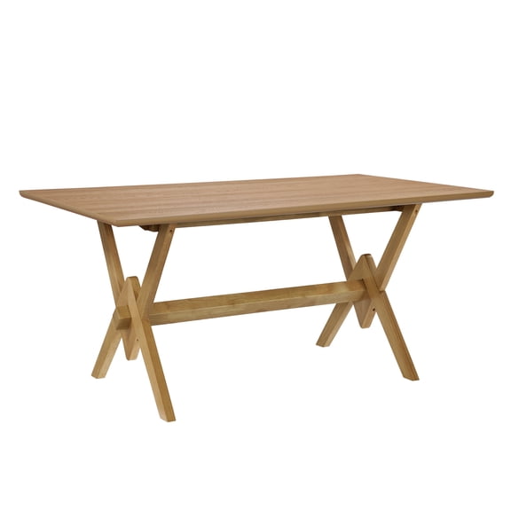 FFZ 63 inch Farmhouse Dining Table with Double V Base, Solid Wood+MDF, Natural