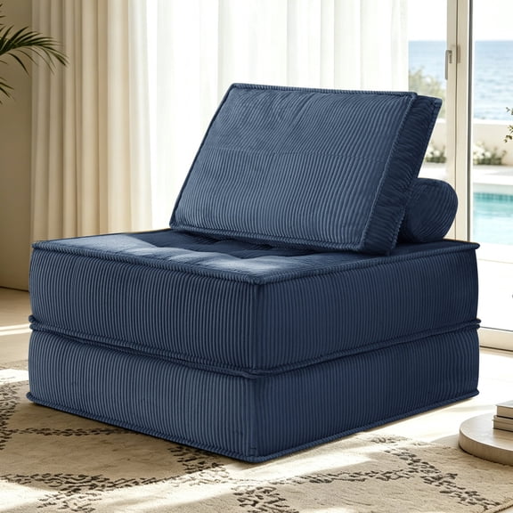 FFZ 66.9 inch Modular Single Seater Sofa with Spring Padding and Corduroy Fabric, 33.4 x 33.4 x 28 inch, Blue