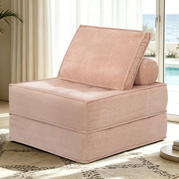 FFZ 66.9 inch Modular Single Seater Sofa with Spring Padding and Striped Fabric, 33.4 x 33.4 x 28 inch, Pink
