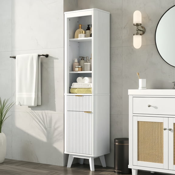 FFZ 68" Tall Bathroom Storage Cabinet with Drawer, Door, and Adjustable Shelves for Living Room &, White