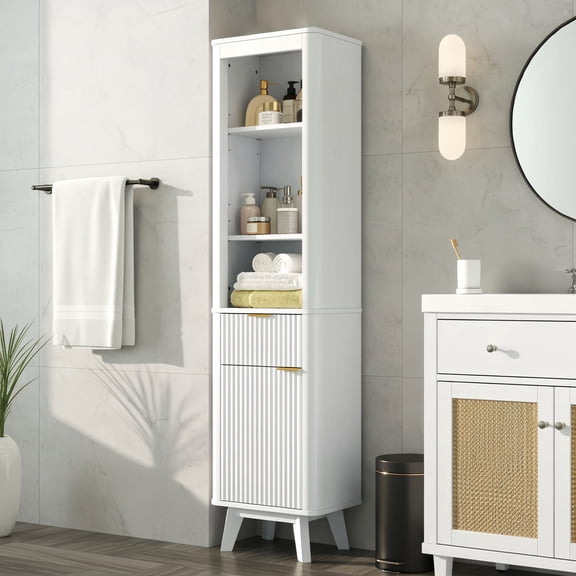 FFZ 68" Tall Bathroom Storage Cabinet with Adjustable Shelves and Door, Entryway & Kitchen, White