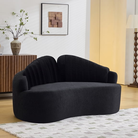 FFZ 69 inch 2-Seater Curved Sofa, Chenille, Black