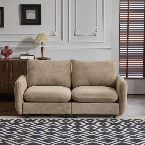 FFZ 69 inch 2-Seater Modular Sectional Velvet Sofa, Nomad Camel