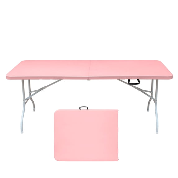 FFZ 6Ft Pink Folding Table, Portable Plastic Table For Camping, Picnics, Parties, High Load Bearing Foldable Table