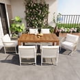 thumbnail image 1 of FFZ 7 Piece Patio Wooden Dining Table Set 67 inch Rectangular 6 Rattan Chairs, 1 of 14