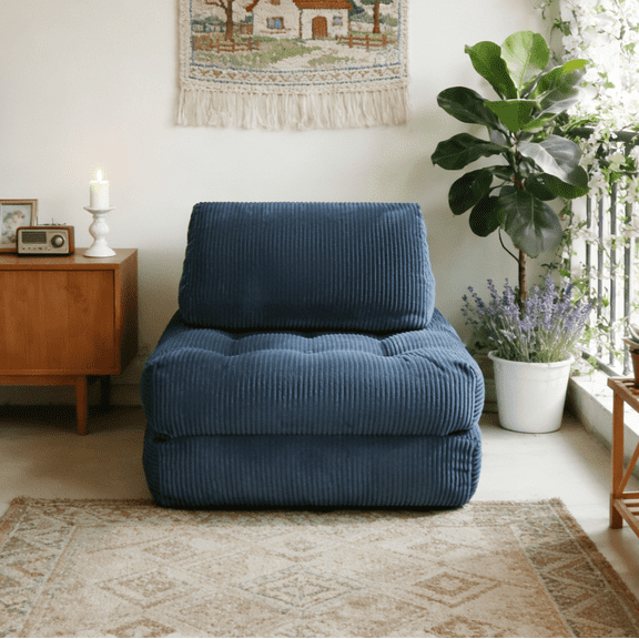 FFZ 70.8 inch Corduroy Fabric Beanbag Couch with Cozy Fluffy Cloud Design, Blue
