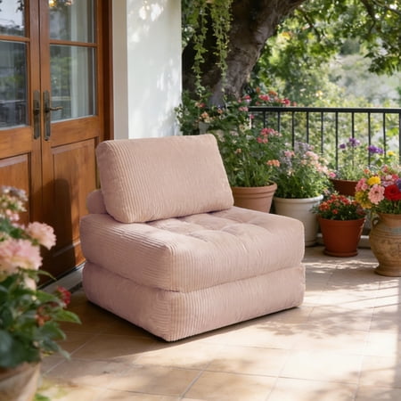 FFZ 70.8 inch Corduroy Fabric Beanbag Couch with Cozy Fluffy Cloud Design, Pink