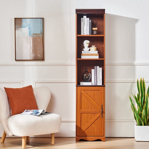 FFZ 70.86 inch Tall Free Combination Wood Storage Cabinet with 5 Shelves, Dark Oak