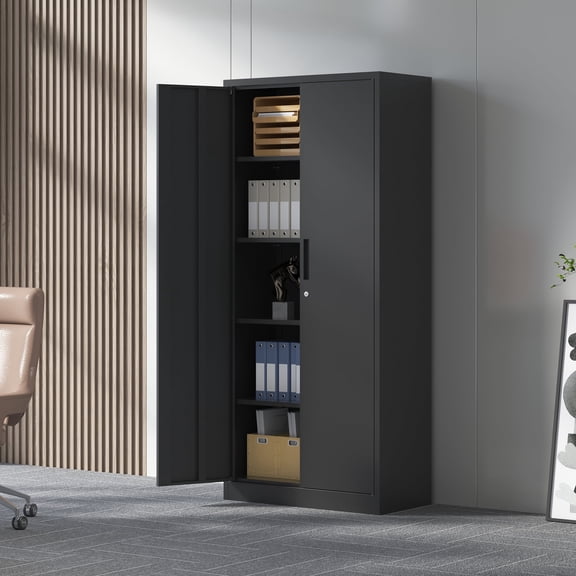 FFZ 71" Tall Metal Garage Storage Cabinet with 4 Shelves, 3-Point Locking System, 31.5x15.75x70.87, Black
