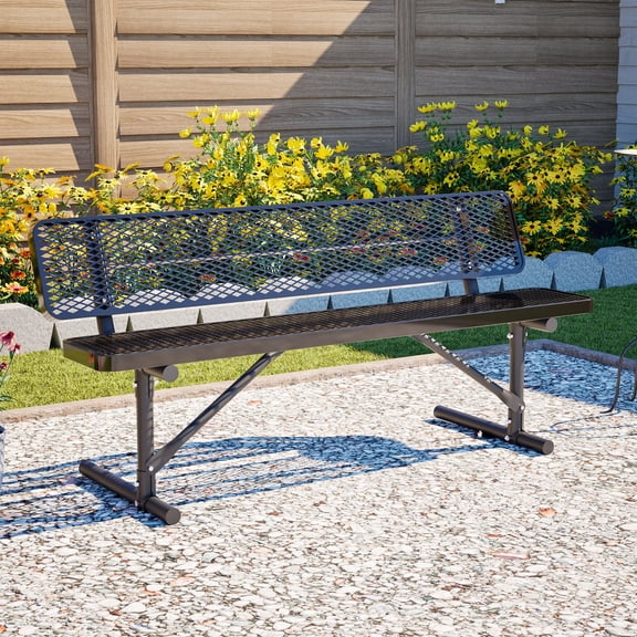 FFZ 72.2" Heavy-Duty Metal Picnic Bench with Diamond Mesh Top and 882 lbs Capacity, Black
