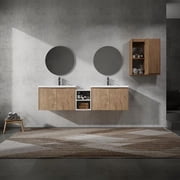 FFZ 72 inch Wall-Mounted Bathroom Vanity with Sink, Side Cabinet and Soft-Close Doors, Imitative Oak