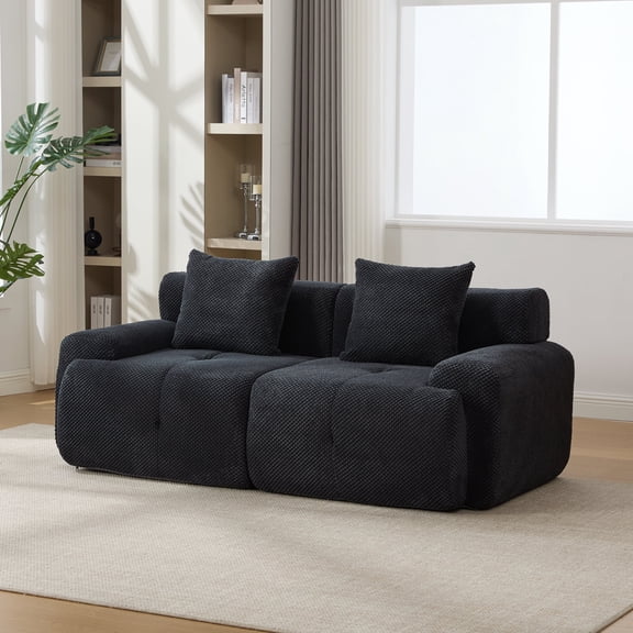 FFZ 73 inch Modern Modular Sectional Loveseat with Tufted Cloud Design and 2 Pillows, Charcoal