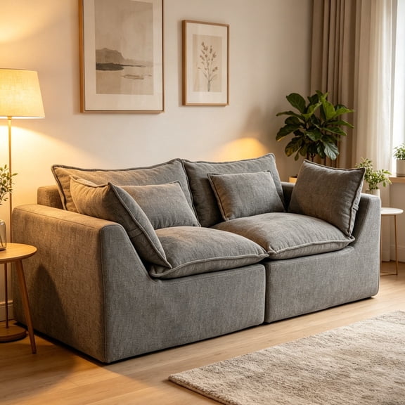 FFZ 74.8 inch Cloud Modular Sectional Sofa with Deep Seat and Velvet Upholstery, Antique Grey