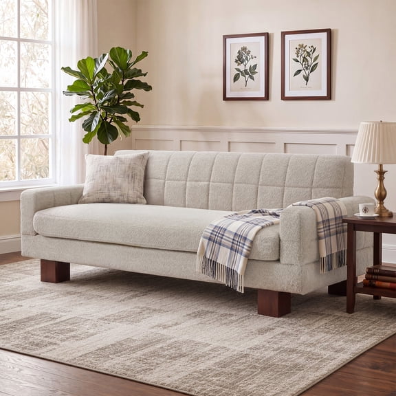 FFZ 74"W Modern Boucle Loveseat Sofa with Biscuit Back, Square Arms, Single Cushion, Oatmeal