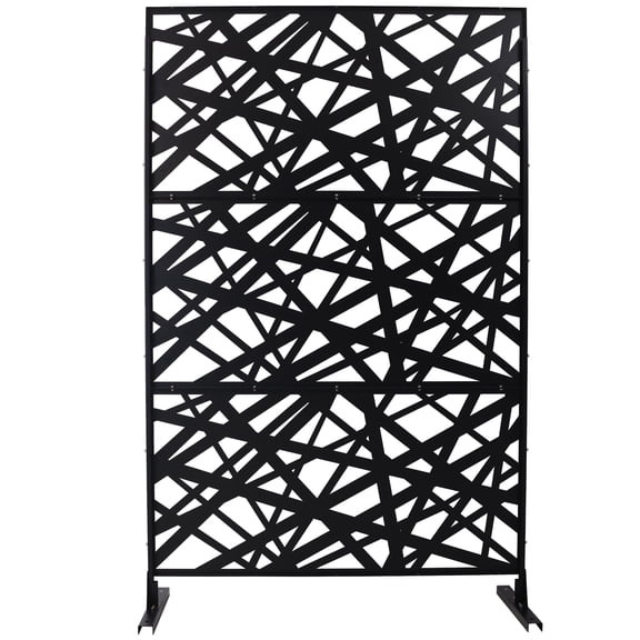 FFZ 76" Outdoor Metal Privacy Screen with Decorative Pattern, Freestanding for Deck, Balcony, Patio, Black
