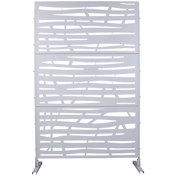 FFZ 76" Outdoor Metal Privacy Screen with Decorative Pattern for Deck, Balcony, Patio, Lawn, Garden, White