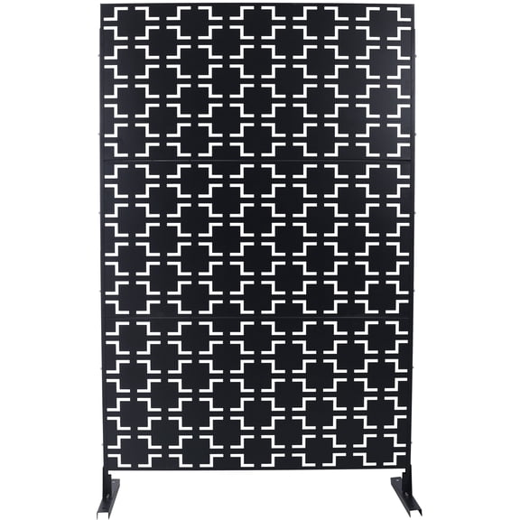 FFZ 76" Freestanding Metal Privacy Screen with Decorative Pattern for Deck, Balcony, Patio, Lawn, Black