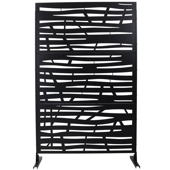 FFZ 76" Outdoor Metal Privacy Screen with Decorative Pattern, Freestanding for Deck, Balcony, Patio, Black