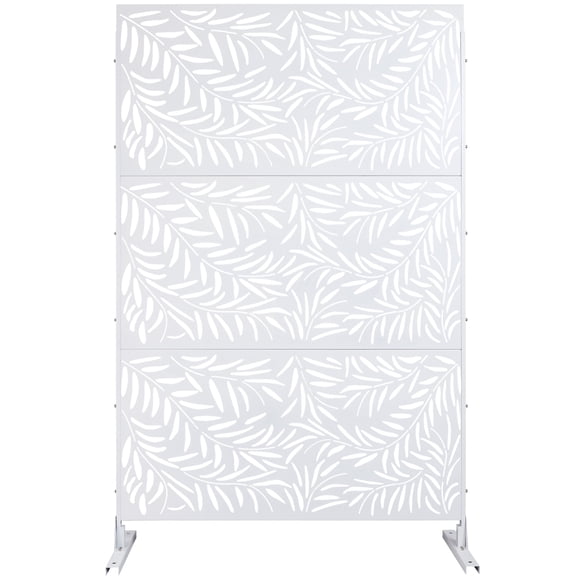 FFZ 76" Outdoor Metal Privacy Screen with Decorative Pattern, Freestanding for Deck, Balcony, Patio, White