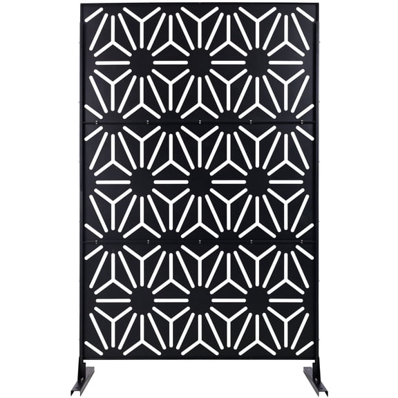 FFZ 76" Freestanding Metal Privacy Screen with Decorative Pattern for Deck, Balcony, Patio, Lawn, Black