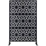 FFZ 76" Freestanding Metal Privacy Screen with Decorative Pattern for Deck, Balcony, Patio, Lawn, Black