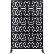 FFZ 76 Freestanding Metal Privacy Screen with Decorative Pattern for Deck, Balcony, Patio, Lawn, Black