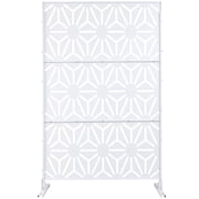 FFZ 76 Outdoor Metal Privacy Screen with Decorative Pattern, Freestanding for Deck, Balcony, Patio, White