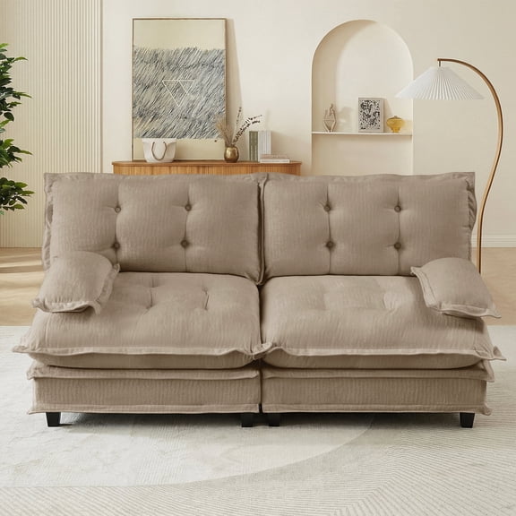 FFZ 77 inch Loveseat Sofa with Modular Design, Comfy Cloud Couch and Breathable Chenille Fabric, Light Coffee