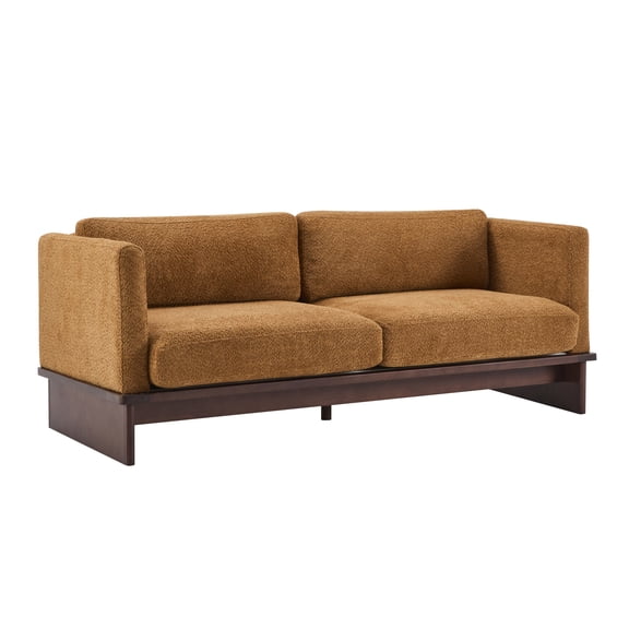 FFZ 77 inch Square Arm 3 Seater Boucle Sofa with Solid Wood Base, Camel