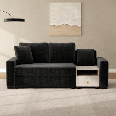 FFZ 79.3" Modular Sofa with Storage Armrest and Console, Black